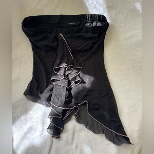 Strapless Black Arden B Vintage Ruffled Asymmetric Tube top